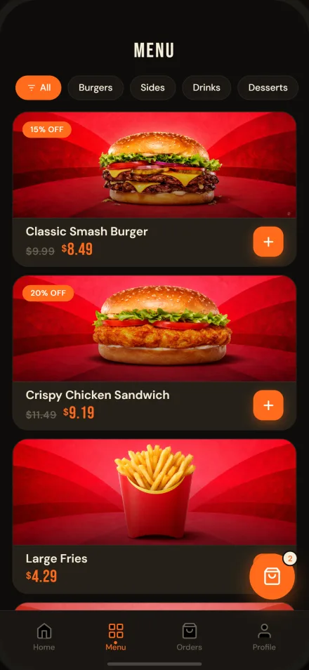Restaurant app order tracking and checkout screen